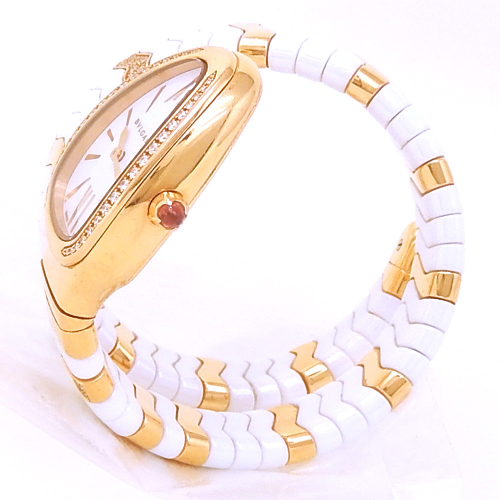 Bvlgari Serpenti Spiga 102202 18k Rose Gold White Dial - Angle View by Bvlgari